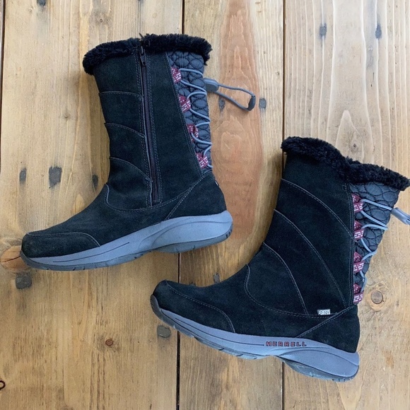 Merrell Black Suede‎ Snow Boots Fleece Lined Waterproof Zinfandel Black - Picture 1 of 10